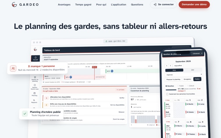 Interface de Gardeo, application de planification des gardes médicales
