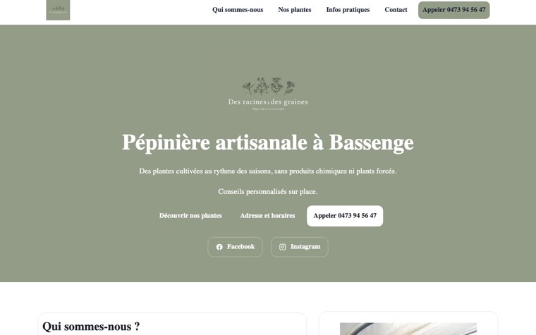 Interface de Des racines & des graines